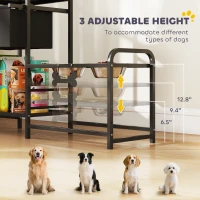 PawHut 3 Height Adjustable Dog Bowl Stand with 2 Feeding Stations, Toy Bin Basket, Black(m-5)