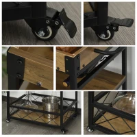 HOMCOM Retro Industrial Bar Serving Cart Rolling Kitchen Island Storage Utility Trolley with 5-bottle Wine Rack & Serving Tray(m-7)