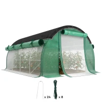Outsunny Walk-in Tunnel Greenhouse, Plant Hot House with Sunshade Net, Roll-up Mesh Sidewalls, 2 Doors, 10' x 13' x 6.5' , Green(m-11)