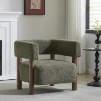 Cozy Accent Armchair with Spring Bag Seat Cushion, Single Lounge Sofa for Bedroom, 30.5" L x 29.5" W x 27" H, Olive Green+Walnut(m-1)