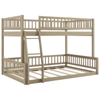 Convertible Full XL Over Queen Bunk Bed with Space-Saving Ladder, Stylish Loft Bed with Solid Wood Slats, 84" L x 62.5" W x 58.5" H, Walnut(m-2)