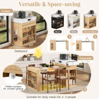 Extendable Dining Table with Folding Tabletop, Multi-Functional Kitchen Island with Drawers, 57.5" L x 32.5" W x 38" H, Creamy White+Natural(m-4)