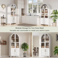 Arched Kitchen Pantry Cabinet with Large Hidden Drawer, Glass-Door Storage with Soft-Close Hinges, 30'' L x 15.5'' W x 71'' H, White(m-4)