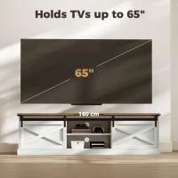 HOMCOM TV Stand for TVs up to 65 Inch, Entertainment Center with Shelves, Cabinets, Sliding Barn Doors, Thick Top, White(m-7)