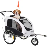 Aosom Elite II Dog Bike Trailer 2-In-1 Pet Stroller Cart Bicycle Wagon Cargo Carrier Attachment for Travel with Suspension and Storage Pockets, White(m-2)