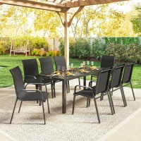 Outsunny 9 Pieces Patio Set with Stackable Chairs, Patio Dining Set with Glass Top for Garden, Patio, Backyard, Black(m-7)