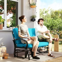 Outsunny Outdoor Glider Bench, 2-Person Patio Rocker Loveseat with Tufted Cushions, Steel Frame for Porch, Garden Backyard, Blue(m-2)