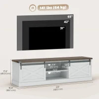 HOMCOM TV Stand for TVs up to 65 Inch, Entertainment Center with Shelves, Cabinets, Sliding Barn Doors, Thick Top, White(m-3)