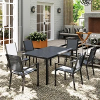Outsunny 7 Piece Outdoor Dining Set with 6 Stackable Chairs, Rectangle Table, WPC Slatted Top, Rust-Resistant Steel Frame(m-9)