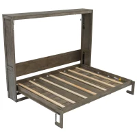 Queen Size Brown Murphy Bed with Smooth Hydraulic Lift, Space‑Saving Fold‑Down Unit with Wood Slat Support, 88'' L x 67'' W x 68.5'' H, Brown(m-2)