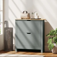 HOMCOM Shoe Storage Cabinet with 2 Flip Drawers and Adjustable Shelves for 12 Pairs of Shoes, Light Grey(m-8)