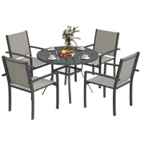 Outsunny 5 Piece Outdoor Dining Set with Round Table and 4 Stackable Chairs, for Backyard, Lawn, Deck, Balcony, Pool Side(m-2)