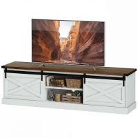 HOMCOM TV Stand for TVs up to 65 Inch, Entertainment Center with Shelves, Cabinets, Sliding Barn Doors, Thick Top, White(m-2)