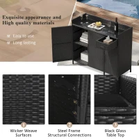 Outdoor Wicker Storage Cabinet with 3-Tier Adjustable Shelves, Stylish Bar Table for Garden, 47.5'' L x 16'' W x 39.5'' H, Black Brown(m-6)