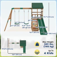 Qaba Wood Swing Set, Outdoor Playset with Slide, 2 Swings, Rock Wall and Covered Upper Deck, Kids Outdoor Playground(m-3)