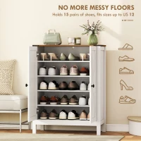 HOMCOM Shoe Cabinet with Barn Doors, Farmhouse Shoe Storage Cabinet with Adjustable Shelves, Holds up to 15 Pairs, White(m-5)