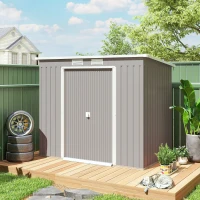 Outsunny 7' x 4' Galvanised Steel Garden Shed, with Foundation Kit - Grey(m-10)