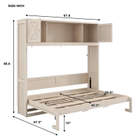 Stylish Murphy Bed with Storage Cabinets and X-Style Accent, Space-Saving Wall Bed with MDF Construction, 88" L x 67" W x 88.5" H, Beige(m-3)