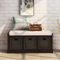 Rustic Espresso Storage Bench with Acacia Wood Frame, Fully Assembled Shoe Bench for Entryway, 43.5" L x 15.5" W x 17" H, Espresso(m-8)