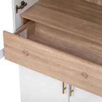 Arched Kitchen Pantry Cabinet with Large Hidden Drawer, Glass-Door Storage with Soft-Close Hinges, 30'' L x 15.5'' W x 71'' H, White(m-12)