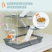 PawHut 4-Level Large Hamster Cage with DIY Tubes, Water Bottle, Food Dish, Hut, Exercise Wheels, Grey(m-6)
