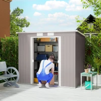 Outsunny 7' x 4' Galvanised Steel Garden Shed, with Foundation Kit - Grey(m-1)