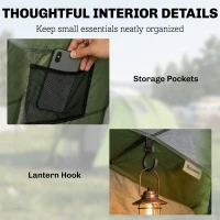 Outsunny Camping Tent Waterproof Camping Tent with Two Room for 3-4 Person Waterproof, Green(m-9)