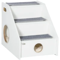 PawHut Pet Stairs for Miniature Dogs Hidden House, Cat Steps for Couch High Bed Sofa, Portable Puppy Stairs for Climbing with Handles, Non-Slip Carpet, Side Holes for Entry, White(m-2)