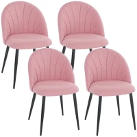HOMCOM Modern Dining Chairs Set of 4, Upholstered Dining Room Chairs with Metal Legs, Shell Backrest, Padded Seat, Pink(m-11)