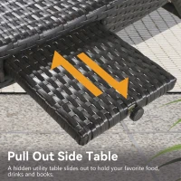 Set of 2 Outdoor Wicker Chaise Lounge with Adjustable Backrest, Ergonomic Recliners with Side Table, 80'' L x 27'' W x 36'' H, Dark Brown(m-7)