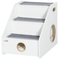 PawHut Pet Stairs for Miniature Dogs Hidden House, Cat Steps for Couch High Bed Sofa, Portable Puppy Stairs for Climbing with Handles, Non-Slip Carpet, Side Holes for Entry, White(m-11)