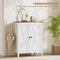 HOMCOM Shoe Cabinet with Barn Doors, Farmhouse Shoe Storage Cabinet with Adjustable Shelves, Holds up to 15 Pairs, White(m-4)