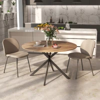 HOMCOM 47" Round Kitchen Table for 4, Industrial Dining Table with Steel Legs for Dining Room, Dark Brown and Black(m-9)