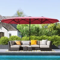 Outsunny 173.2" Double-Sided Sun Umbrella Garden Parasol Patio Sun Shade Outdoor with LED Solar Light, No Base Included, Wine Red(m-10)
