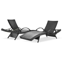Set of 2 Outdoor Lounge Chairs with Pull‑Out Side Table, Ergonomic Recliners with 5‑Level Adjustable Backrest, 80'' L x 27'' W x 36'' H, Black(m-15)