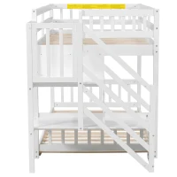 Space-Saving Bunk Bed with Low-Profile Design and Built-In Storage, Sturdy Tiered Beds for Kids, 95" L x 41.5" W x 50" H, White(m-6)