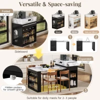 Extendable Dining Table with Folding Tabletop, Multi-Functional Kitchen Island with Drawers, 57.5" L x 32.5" W x 38" H, Black+White Marble(m-4)