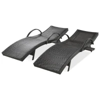 Set of 2 Outdoor Wicker Chaise Lounge with Adjustable Backrest, Ergonomic Recliners with Side Table, 80'' L x 27'' W x 36'' H, Dark Brown(m-13)