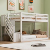 Space-Saving Bunk Bed with Low-Profile Design and Built-In Storage, Sturdy Tiered Beds for Kids, 95" L x 41.5" W x 50" H, White(m-1)