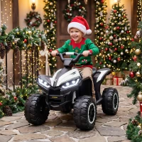 Aosom 12V Kids ATV Quad Car with Forward & Backward Function, Four Wheeler for Kids with Wear-Resistant Wheels, Music, Electric Ride-on ATV for Toddlers Ages 3+ Years Old, White(m-2)