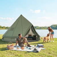 Outsunny Teepee Tent Waterproof Camping Tent with Stove Jack for 4-6 Person Outdoor Camping Hiking Army Green