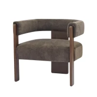 Modern Lounge Sofa Chair with Barrel-Back Design, Stylish Accent Armchair with 3-Leg Frame, 29.5" L x 26" W x 27" H, Dark Brown+Walnut(m-2)