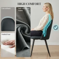 HOMCOM Set of 4 Modern Dining Chairs, Velvet Upholstered Kitchen Chairs with Steel Legs for Living Room, Dark Grey(m-4)