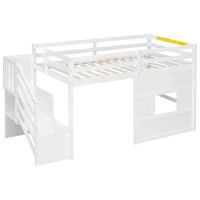 Stylish Twin Loft Bed with Storage Staircase and Window, Sturdy Bunk Bed with Full-Length Guardrails, 95" L x 41.5" W x 50" H, White(m-2)