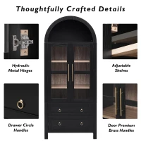 Arched Kitchen Pantry Cabinet with 2 Soft-Close Drawers, Modern Farmhouse Hutch for Living Areas, 30'' L x 15.5'' W x 71'' H, Black(m-7)