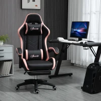 Vinsetto Computer Gaming Chair, PU Leather Office Desk Chair with Footrest, Swivel Wheels, 135° Reclining Back, Black(m-1)