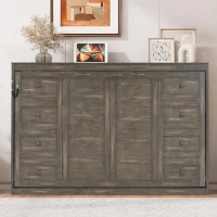 Twin-Size Murphy Bed with LED Light and Foldaway Cabinet, Space-Saving Wall Bed with Desk Conversion, 83" L x 45.5" W x 47" H, Brown(m-5)