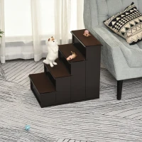 PawHut 4 Levels Wooden Dog Steps Pet Stairs for High Bed, Cat Ladder for Bed Couch with Non-Slip Carpet, Dark Coffee(m-7)