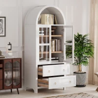 Arched Kitchen Pantry Cabinet with 2 Large Drawers, Stylish Storage Cabinet with Adjustable Shelves, 30'' L x 15.5'' W x 71'' H, White(m-1)