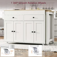 Space-Saving Kitchen Cart with Extendable Dining Table, Rolling Kitchen Island with Ample Storage, 74.5'' L x 19.5'' W x 36'' H, Off White(m-6)